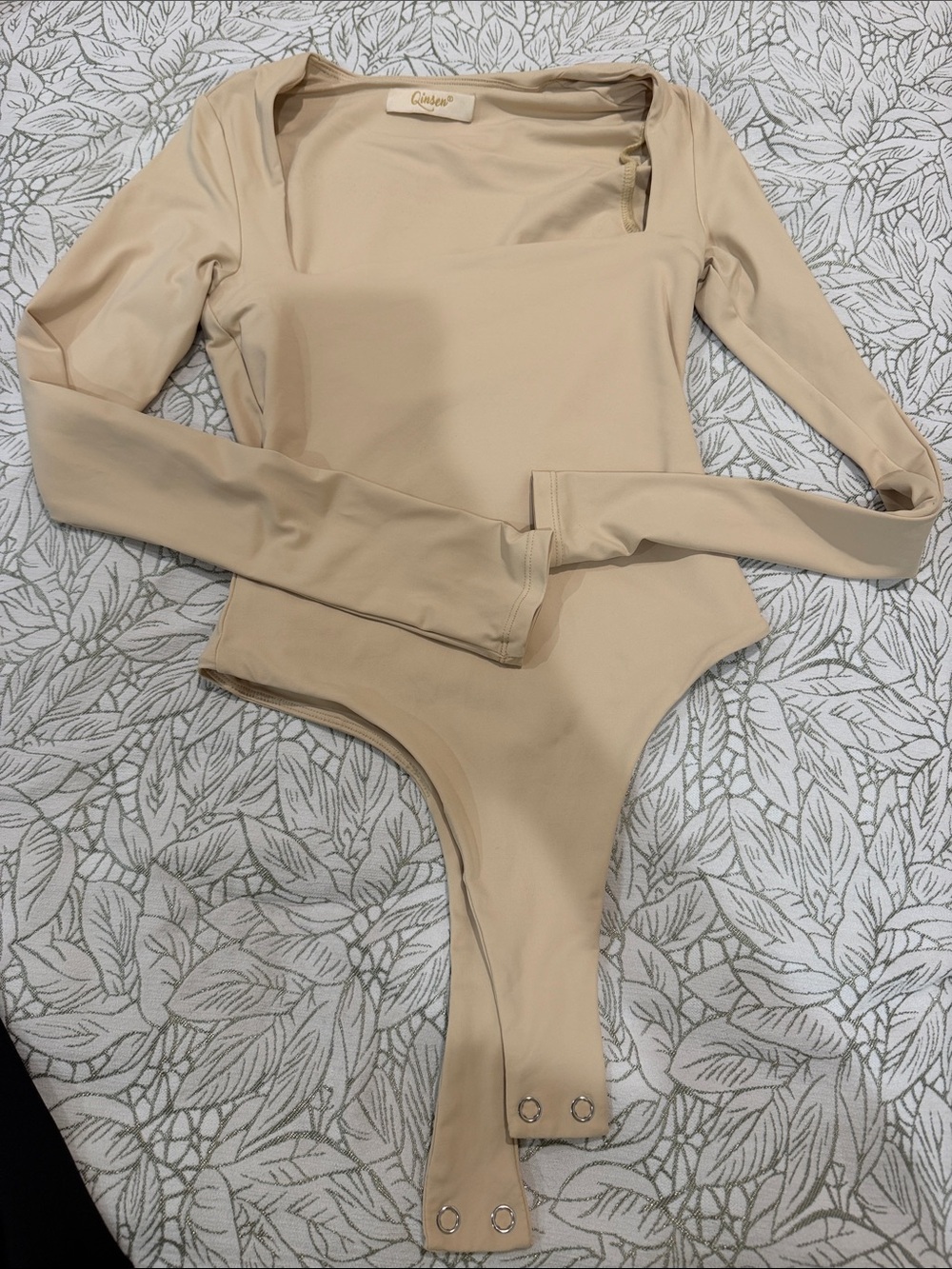 Square Neck Long Sleeve Bodysuit in Nude